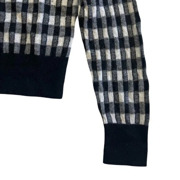 J. Crew Cashmere Cropped V-Neck Cardigan - Black/Snow Gingham - Large - Picture 4 of 6